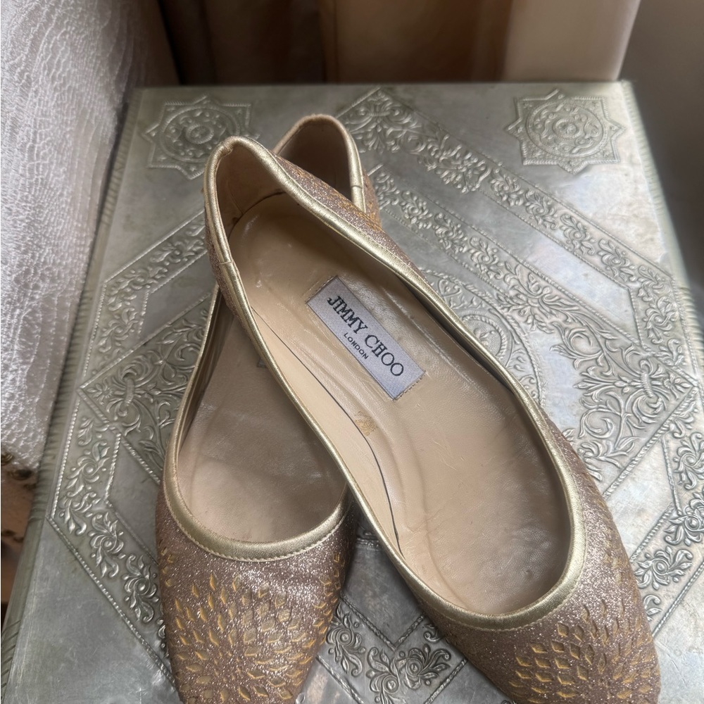 Jimmy Choo Metallic Gold Flats